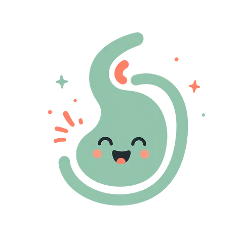 Pip the stomach mascot, joy expression