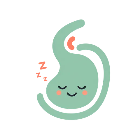 Pip the stomach mascot, sleepy expression