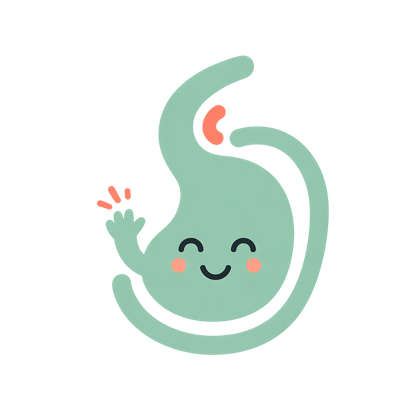 Pip, the MyTummyHurts stomach mascot, waving hello